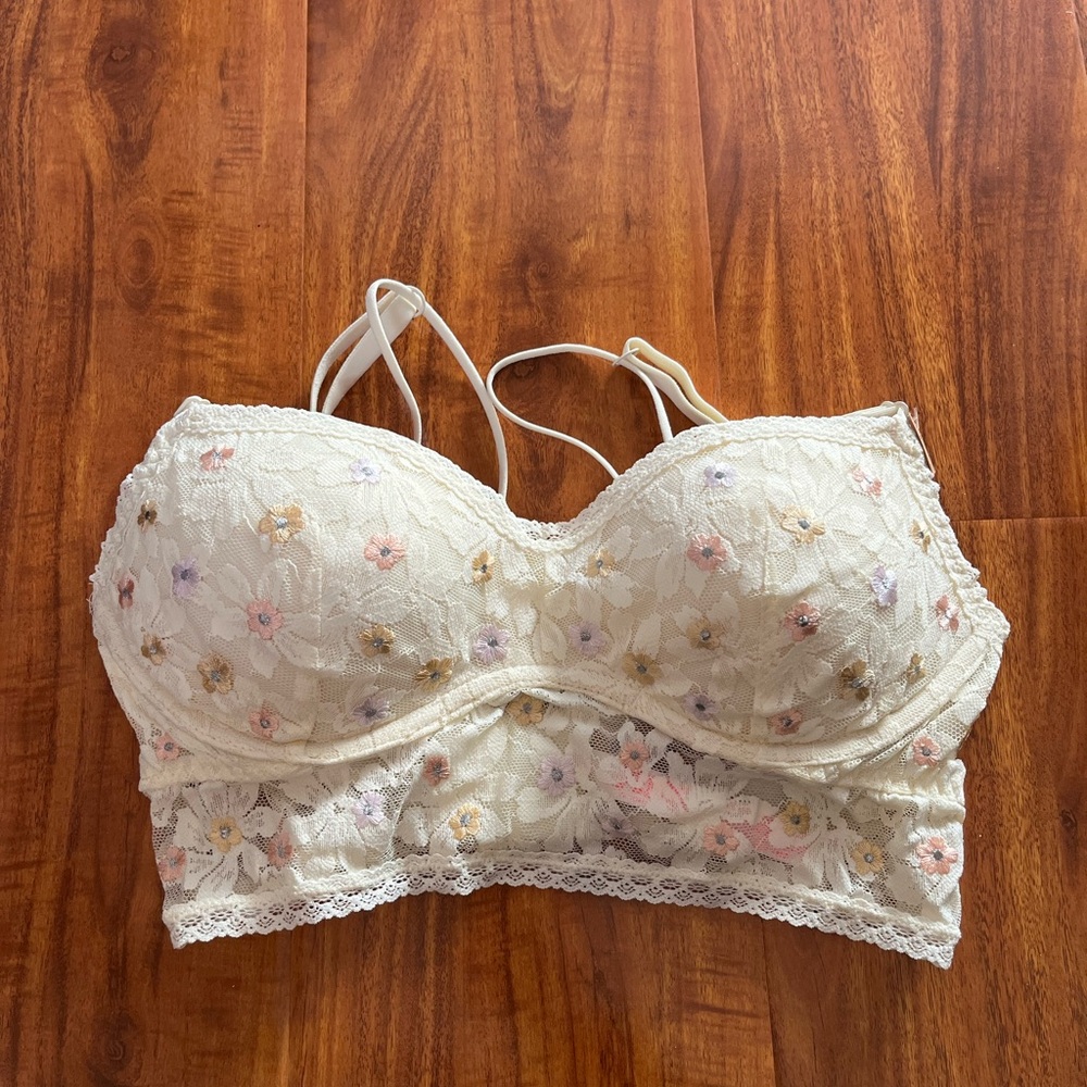Victoria's Secret Floral Lace Bralette - Cream and Pink